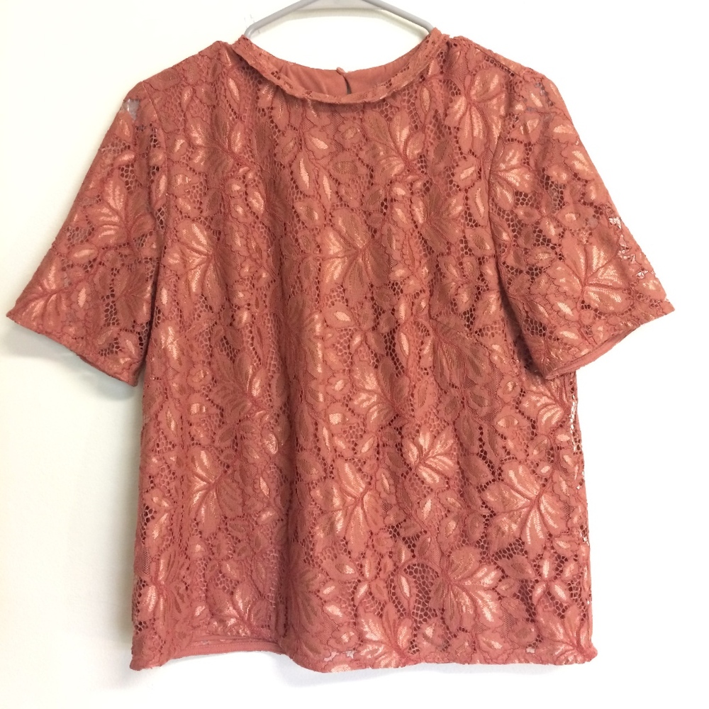 H&M Lacy Rust Keyhole Boxy Top